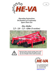 HE-VA Disc Roller 2,5m Operating Instructions Manual