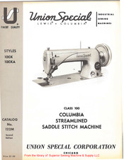 UnionSpecial Columbia 100X List Of Parts And Instructions For Operating And Adjusting