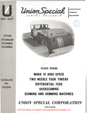 UnionSpecial 39500RH Instructions For Adjusting And Operating