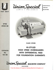 UnionSpecial 39500 GR Instructions For Adjusting And Operating