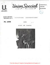 UnionSpecial PL 1096 Adjusting Instructions And List Of Parts