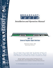 Broadcast Tools GPI-32 Installation And Operation Manual