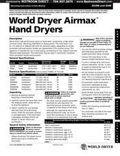 Restroomdirect World Dryer Airmax XM5 Operating Instructions And Parts Manual