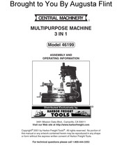 Harbor Freight Tools CENTRAL MACHINERY 46199 Assembly And Operating Information