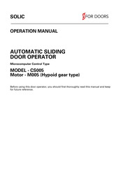 Cavity Sliders Solic CS005 Operation Manual