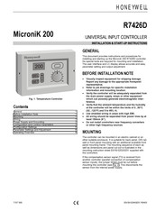 HONEYWELL MicroniK 200 R7426D Installation & Start-Up Instructions