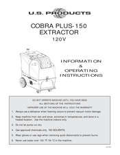 U.s. Products COBRA PLUS-150 Information & Operating Instructions