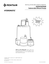 Pentair HYDROMATIC OSP50 Installation And Service Manual