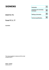 Siemens SIMATIC Panel PC IL 77 Quick Start Manual