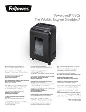 Fellowes Powershred 92Cs Instructions Manual