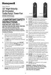 Honeywell Turbo Force HYF500 Series Owner's Manual