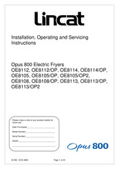 Lincat OE8112/OP Installation, Operating And Servicing Instructions