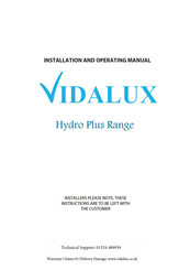 Vidalux Hydro Plus Series Installation And Operating Manual