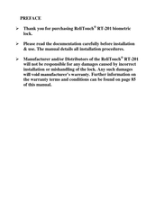 Actuator Systems ReliTouch RT-201 Installation Manual