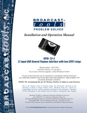 Broadcast Tools GPIO-32+2 Installation And Operation Manual