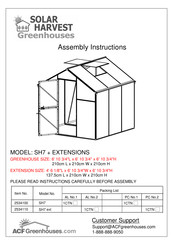 ACF Greenhouses SOLAR HARVEST SH7 ext Assembly Instructions Manual