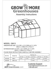 ACF Greenhouses GROW MORE GM13 Assembly Instructions Manual