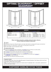 Coram Showers OPTIMA OFFSET QUADRANT Quick Start Manual