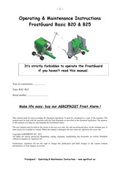 AGROFROST FrostGuard Basic B20 Operating & Maintenance Instructions