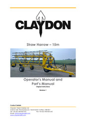 Claydon 15m Straw Harrow Operator's Manual And Part's Manual