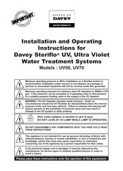 Davey Water Products Steriflo UV70 Installation And Operating Intructions