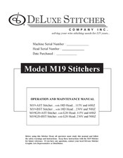 DeLuxe Stitcher M19G20-AST Operation And Maintenance Manual