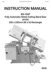 Hafco Metalmaster BS-10AF Instruction Manual