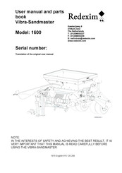 Redexim Vibra-Sandmaster 1600 User Manual And Parts Book