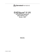 Barnstead EASYpure II UV 1302 Series Operation Manual And Parts List