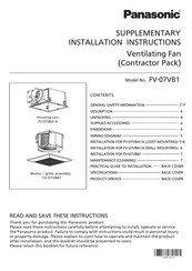 Panasonic FV-07VB1 Supplementary Installation Instructions