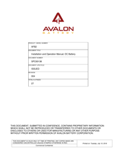 Avalon AFB2 Installation And Operation Manual
