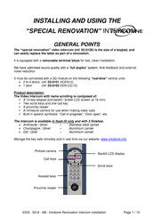 Intratone SPECIAL RENOVATION Installing And Using