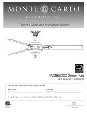 Monte Carlo Fan Company 3AOR60 Series Owner's Manual And Installation Manual