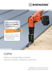 RHEINZINK CLIPFIX Operation, Installation, Maintenance, Spare Parts