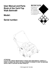 Redexim Verti-Top Walk Behind User Manual And Parts Book