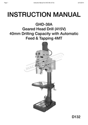 Hafco Metalmaster GHD-38A Instruction Manual