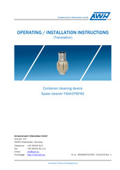 Neumo AWH TANKO SF40 Operating & Installation Instructions Manual