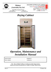 Malmet Drying Cabinet Operation, Maintenance And Installation Manual