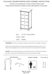 GFW TOULOUSE 5 DRAWER NARROW CHEST Assembly Instructions Manual