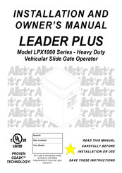 Allstar LEADER PLUS LPX1000 Series Installation And Owner's Manual