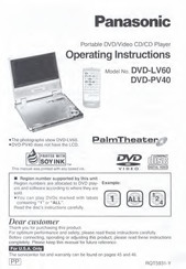 Panasonic PalmTheater DVD-PV40 Operating Instructions Manual