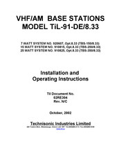 Technisonic Industries Limited TiL-91-DE/8.33 Installation And Operating Instructions Manual