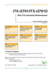 Arbor Technology ITX-i2701 Quick Installation Manual