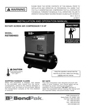 BendPak RS7580H603 Installation And Operation Manual