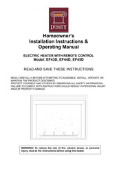 Dynasty Fireplaces EF44D Installation Instructions & Operating Manual
