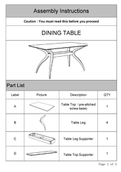 Langley Street Patterson Dining Set LGLY5352 Assembly Instructions Manual