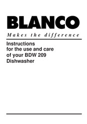 Blanco BDW 209 Instructions For The Use And Care