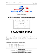 Aerospace Logic EGT-100-6V Operation And Installation Manual