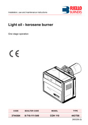 Riello Burners COH 110 Installation, Use And Maintenance Instructions