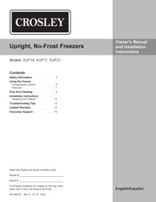 Crosley XUF14 Owner's Manual And Installation Instructions